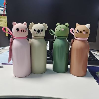 İyi bir fiyat. 16oz Eco-Friendly Insulated Stainless Steel Water Bottle with Cute Removable Animal Head for Kids and Teens çevrimiçi