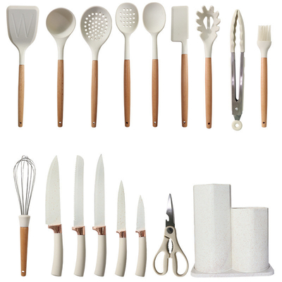 İyi bir fiyat. 17pcs Silikon Yemek Aletleri Mutfak Aletleri Seti Turner Tongs, Spatula, Kaşık, Fırça, Whisk, Ahşap Talip Gadgets çevrimiçi