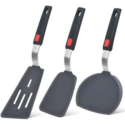 Silikon Spatula Turner, yapışkan olmayan yemek malzemeleri için 3 ısıya dayanıklı pişirme spatula seti