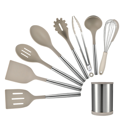9pcs Silikon Mutfak Aletleri Seti Paslanmaz Çelik Talihli Dikişler Turner Tong, Spatula, Kaşık fırça