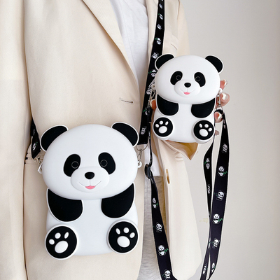 Panda Dayanıklı Kompakt Silikon Para Çantası Zip Kapalı Çapraz Beden Omuz Çantası Para Cüzdan Çantası Okul Malzemeleri
