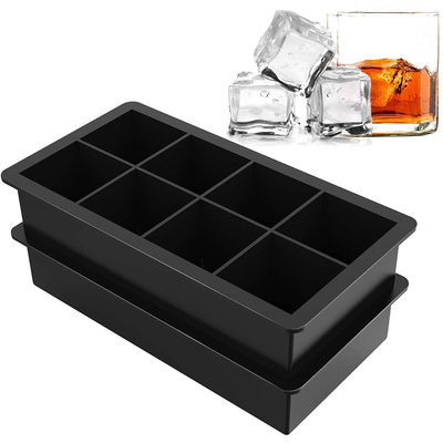 Dondurucu için büyük silikon buz küp kalıbı 8 dev viski buz küpü, kare silikon kalıplar (2 paket) yapar