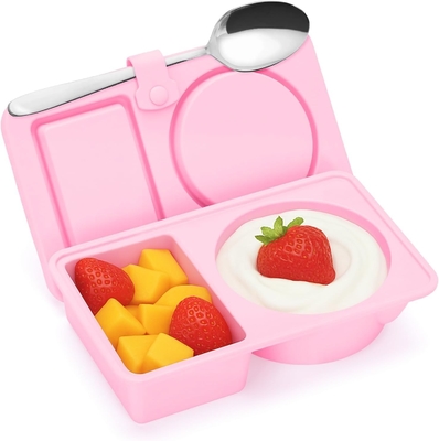 Kapaklı silikon tekrar kullanılabilir atıştırmalık konteynerleri, 3 Paket Çift/2 Bölümlü Atıştırmalık Kutusu Konteyneri Salata Sosu, Porsiyon Kontrolü, Seyahat, Piknik için kapaklı baharat konteynerleri
