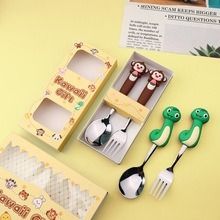İyi bir fiyat. Cartoon Animal Silicone Spoon & Fork Set | 12 Chinese Zodiac Designs | 304 Stainless Steel & Food-Grade Silicone | Custom Colors & Personalized çevrimiçi