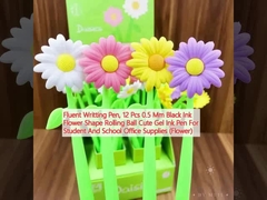 Akıcı Yazma Kalemi, 12 Pcs 0.5 mm Siyah Mürekkep Çiçek Şekli Yuvarlak Top Tatlı Gel Mürekkep Kalemi Öğrenci ve Okul Ofis Malzemeleri ( Çiçek)